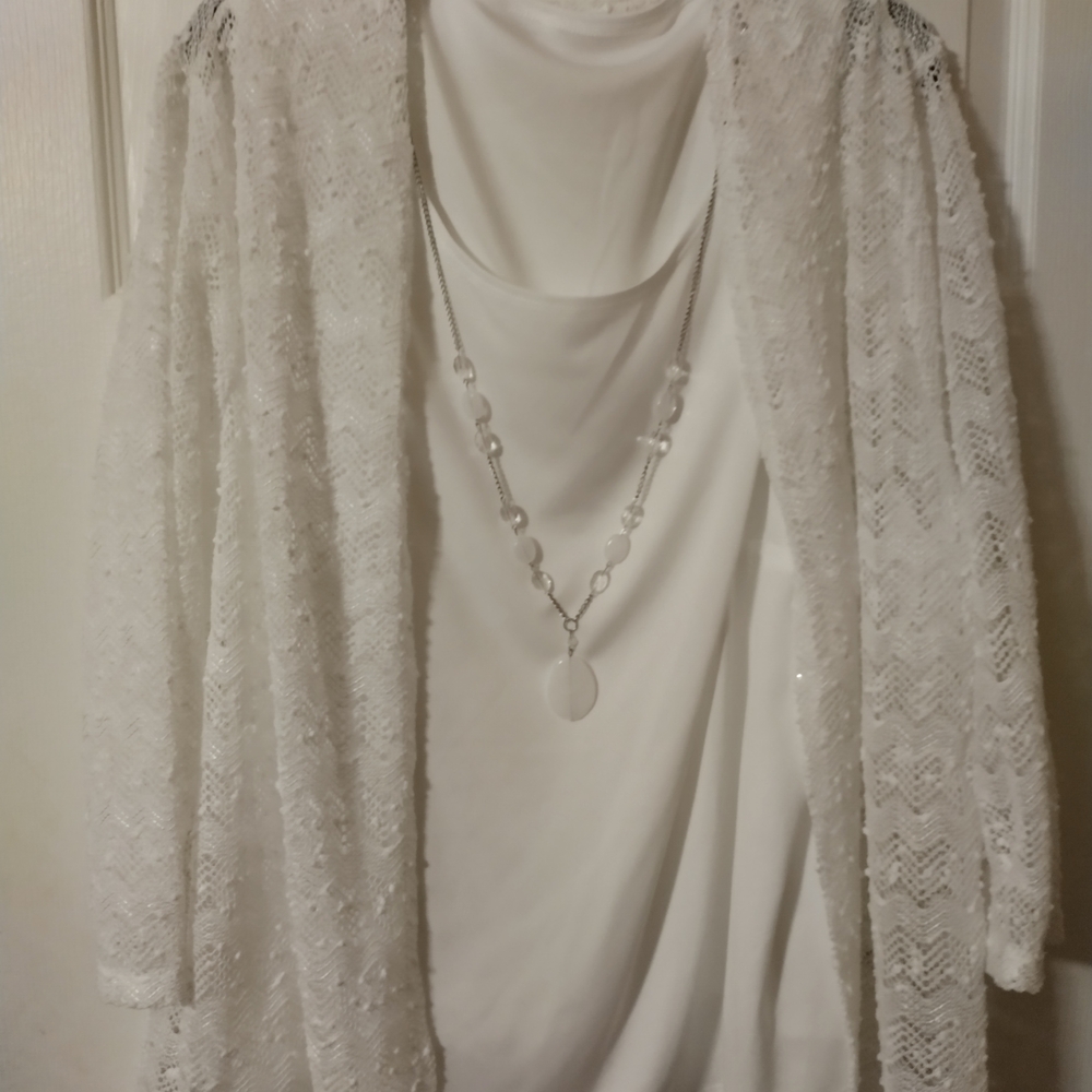 Elegant White Lace Cardigan with Necklace